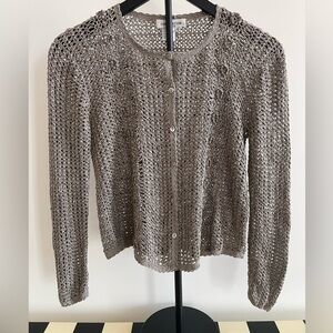 Silver Gray Crochet Silk Cardigan Sweater